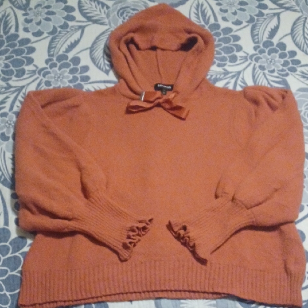 Express Plush Puff Sleeve Ruffle Cuff Oversized Dust Rose Hoodie Sweater Size XL
